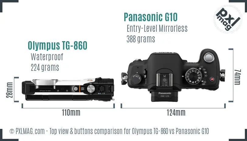 Olympus TG-860 vs Panasonic G10 top view buttons comparison Olympus TG-860 vs Panasonic G10 top view buttons comparison