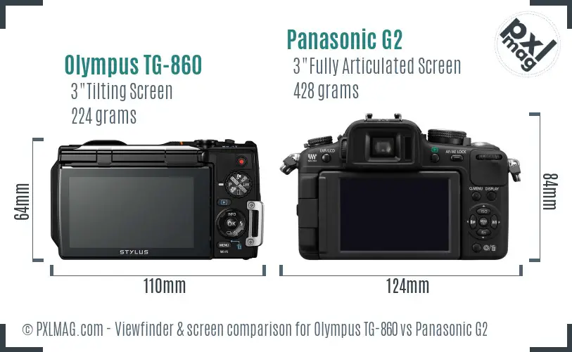 Olympus TG-860 vs Panasonic G2 Screen and Viewfinder comparison