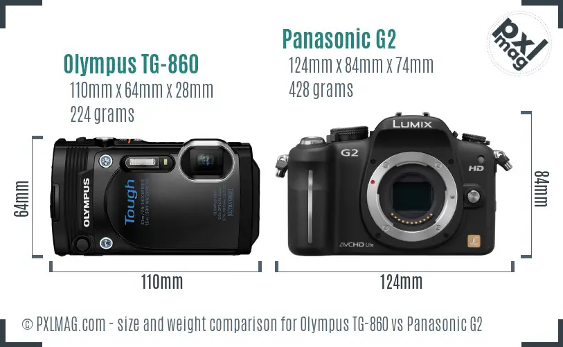 Olympus TG-860 vs Panasonic G2 size comparison