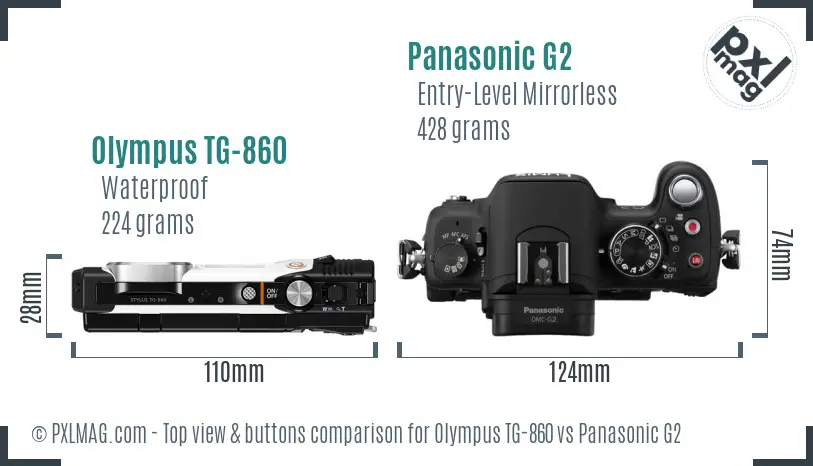 Olympus TG-860 vs Panasonic G2 top view buttons comparison