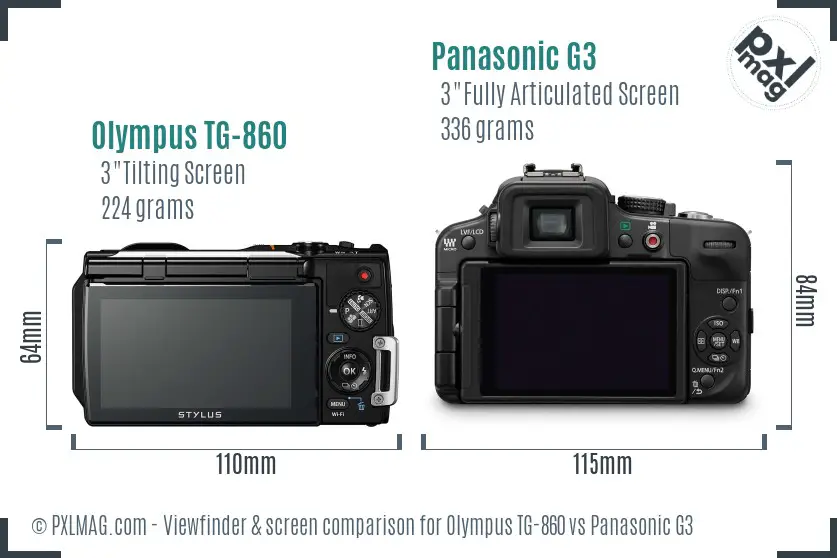 Olympus TG-860 vs Panasonic G3 Screen and Viewfinder comparison