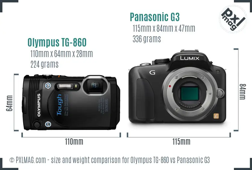 Olympus TG-860 vs Panasonic G3 size comparison