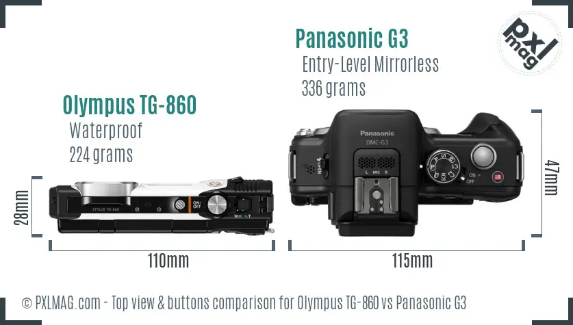 Olympus TG-860 vs Panasonic G3 top view buttons comparison