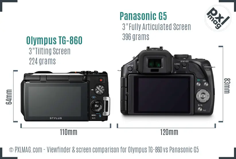 Olympus TG-860 vs Panasonic G5 Screen and Viewfinder comparison