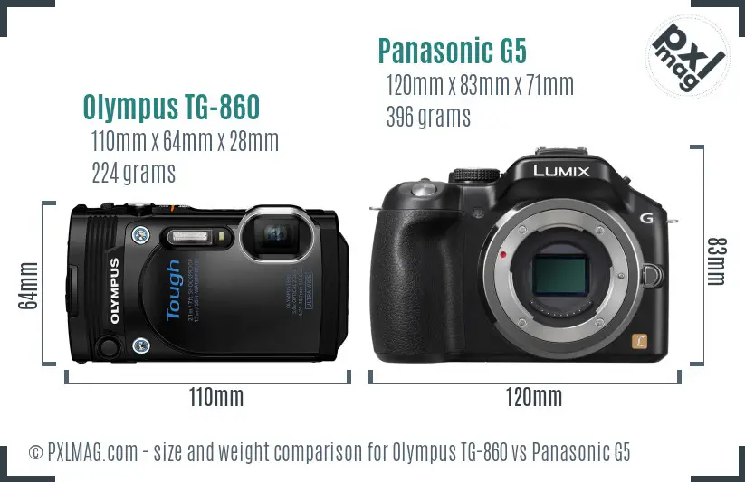 Olympus TG-860 vs Panasonic G5 size comparison