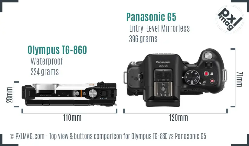 Olympus TG-860 vs Panasonic G5 top view buttons comparison