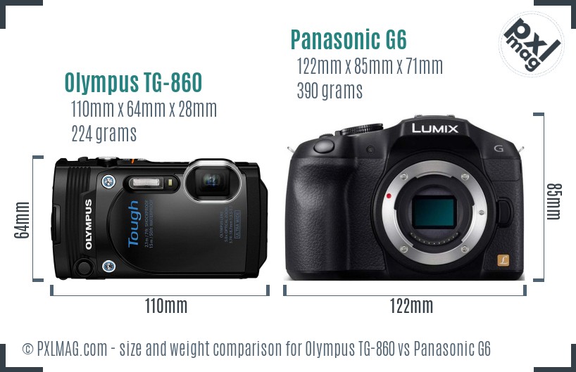 Olympus TG-860 vs Panasonic G6 size comparison