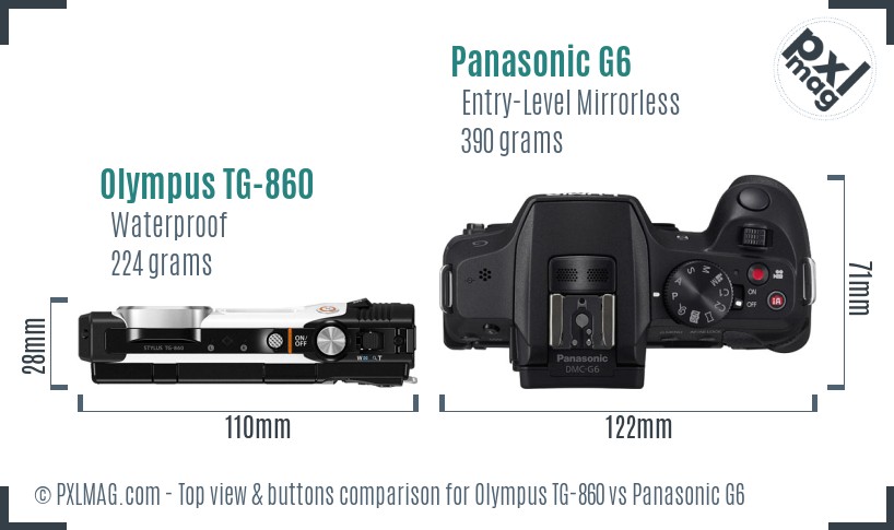 Olympus TG-860 vs Panasonic G6 top view buttons comparison