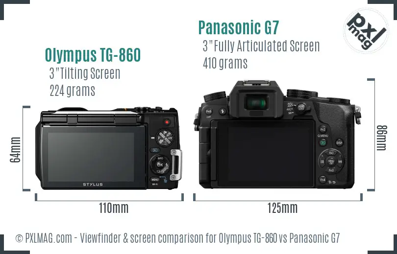 Olympus TG-860 vs Panasonic G7 Screen and Viewfinder comparison