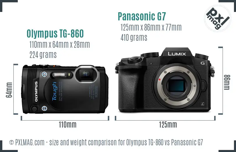 Olympus TG-860 vs Panasonic G7 size comparison