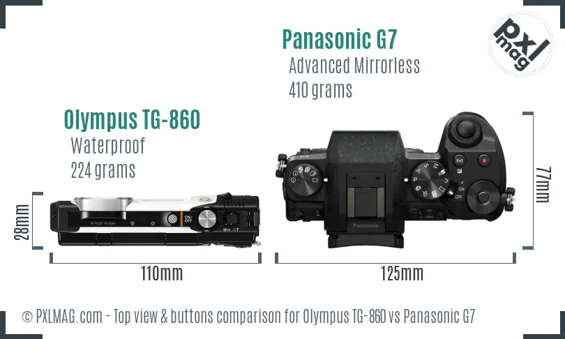 Olympus TG-860 vs Panasonic G7 top view buttons comparison