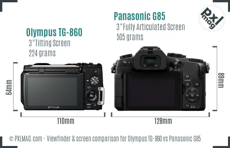 Olympus TG-860 vs Panasonic G85 Screen and Viewfinder comparison