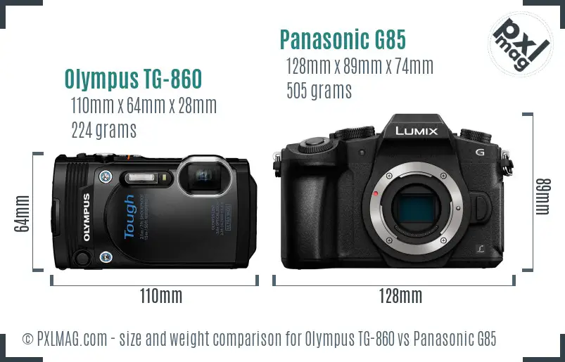 Olympus TG-860 vs Panasonic G85 size comparison