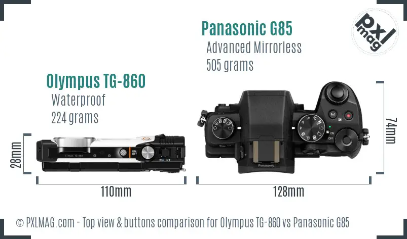 Olympus TG-860 vs Panasonic G85 top view buttons comparison