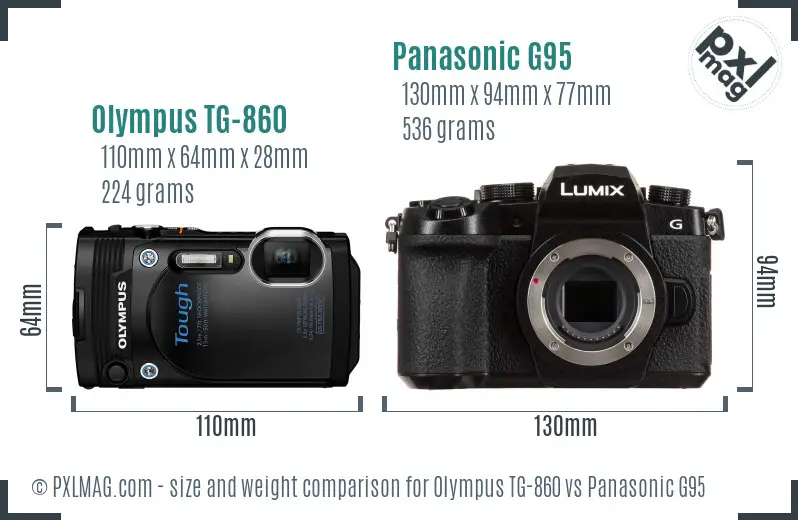 Olympus TG-860 vs Panasonic G95 size comparison