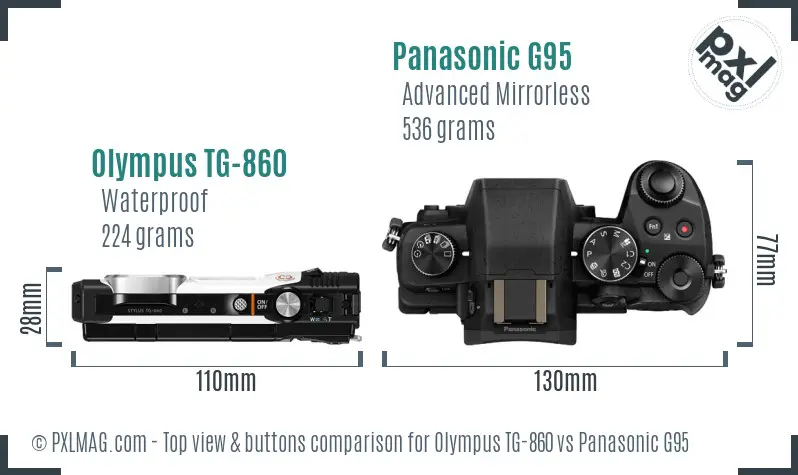 Olympus TG-860 vs Panasonic G95 top view buttons comparison