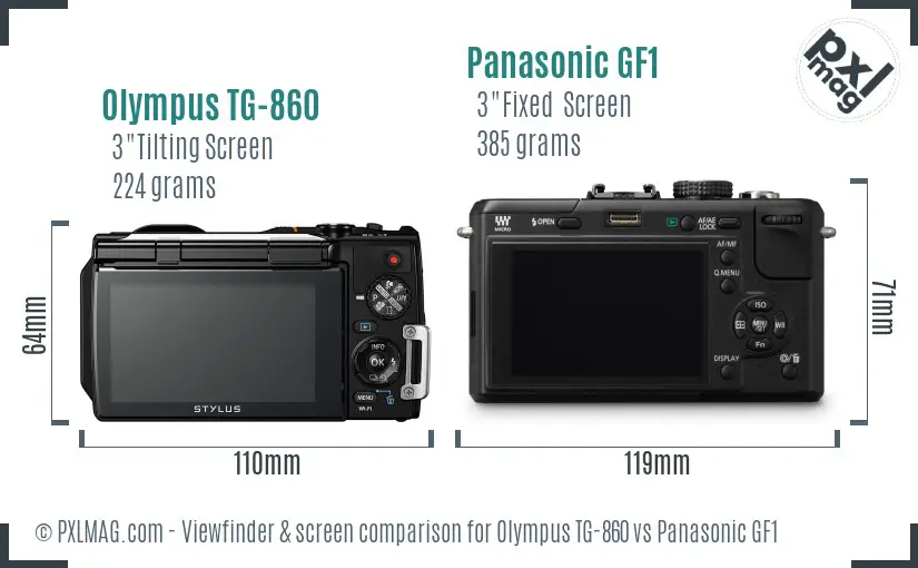 Olympus TG-860 vs Panasonic GF1 Screen and Viewfinder comparison