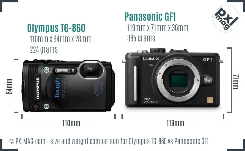 Olympus TG-860 vs Panasonic GF1 size comparison