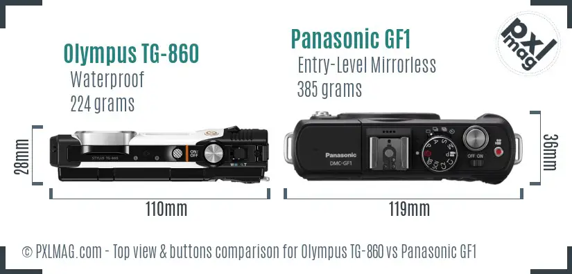 Olympus TG-860 vs Panasonic GF1 top view buttons comparison
