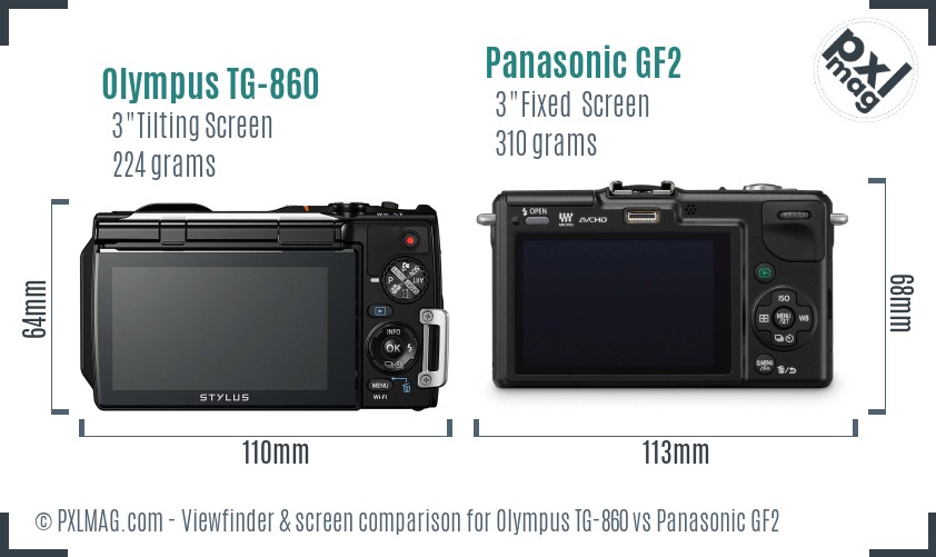 Olympus TG-860 vs Panasonic GF2 Screen and Viewfinder comparison