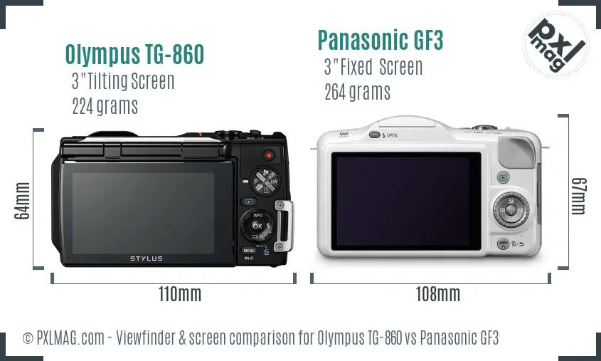 Olympus TG-860 vs Panasonic GF3 Screen and Viewfinder comparison