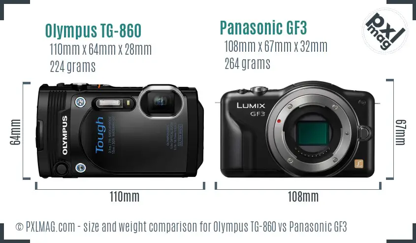 Olympus TG-860 vs Panasonic GF3 size comparison