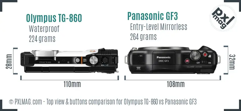 Olympus TG-860 vs Panasonic GF3 top view buttons comparison