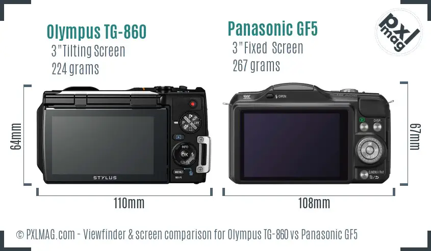 Olympus TG-860 vs Panasonic GF5 Screen and Viewfinder comparison