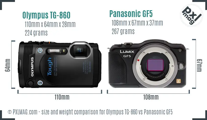 Olympus TG-860 vs Panasonic GF5 size comparison