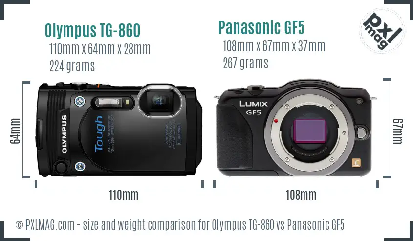 Olympus TG-860 vs Panasonic GF5 size comparison Olympus TG-860 vs Panasonic GF5 size comparison