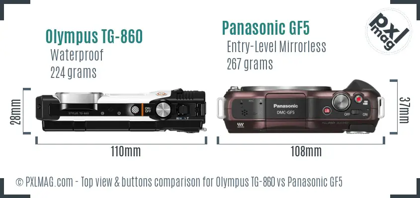 Olympus TG-860 vs Panasonic GF5 top view buttons comparison
