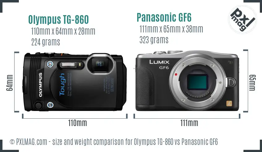 Olympus TG-860 vs Panasonic GF6 size comparison Olympus TG-860 vs Panasonic GF6 size comparison