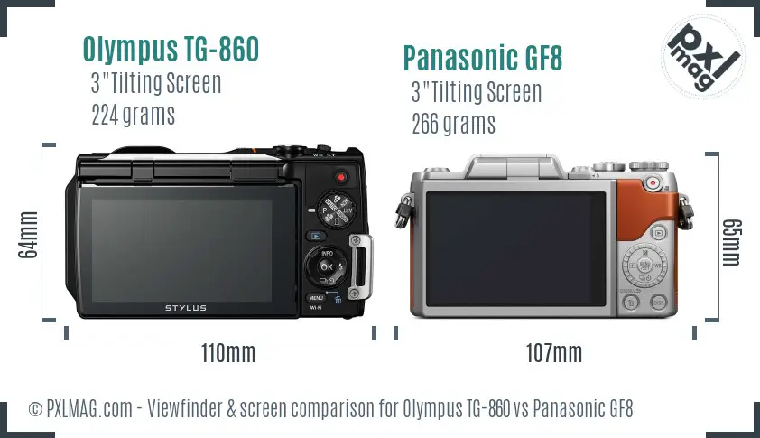 Olympus TG-860 vs Panasonic GF8 Screen and Viewfinder comparison