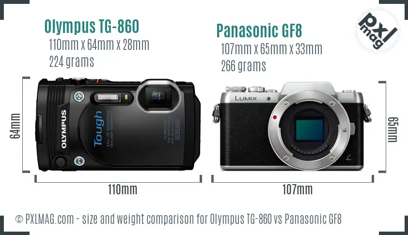 Olympus TG-860 vs Panasonic GF8 size comparison