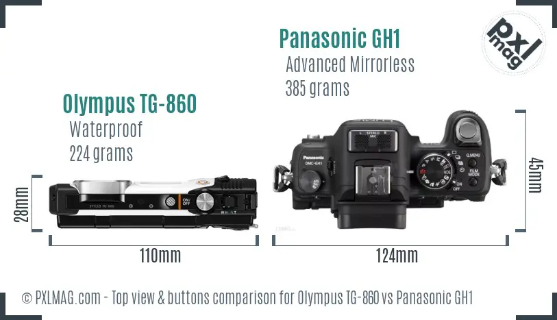 Olympus TG-860 vs Panasonic GH1 top view buttons comparison