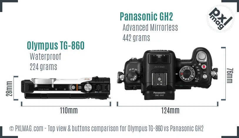 Olympus TG-860 vs Panasonic GH2 top view buttons comparison