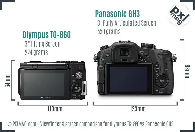 Olympus TG-860 vs Panasonic GH3 Screen and Viewfinder comparison