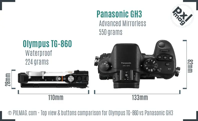 Olympus TG-860 vs Panasonic GH3 top view buttons comparison