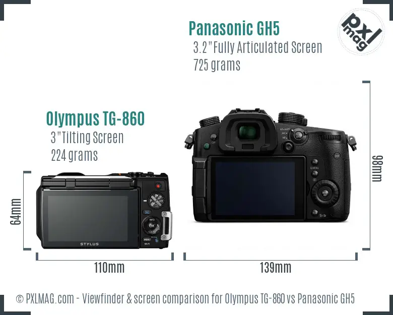 Olympus TG-860 vs Panasonic GH5 Screen and Viewfinder comparison