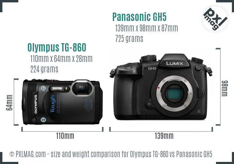 Olympus TG-860 vs Panasonic GH5 size comparison