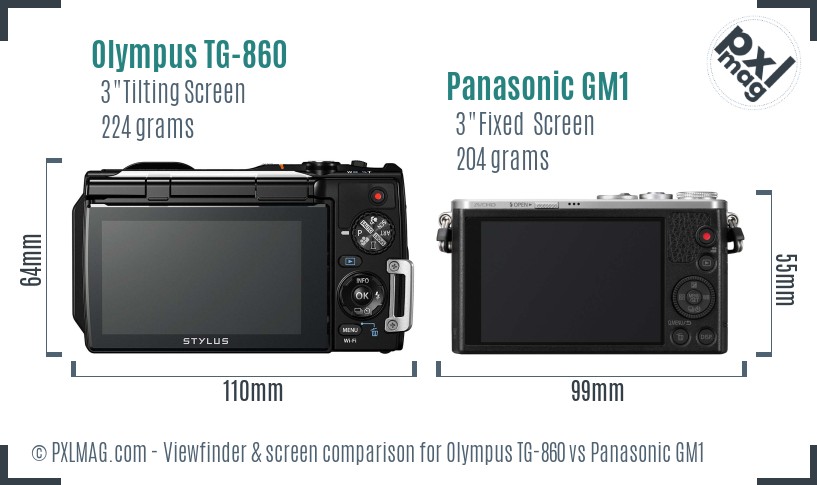 Olympus TG-860 vs Panasonic GM1 Screen and Viewfinder comparison