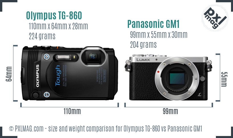 Olympus TG-860 vs Panasonic GM1 size comparison Olympus TG-860 vs Panasonic GM1 size comparison