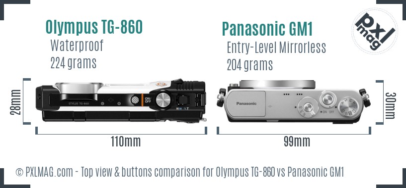 Olympus TG-860 vs Panasonic GM1 top view buttons comparison