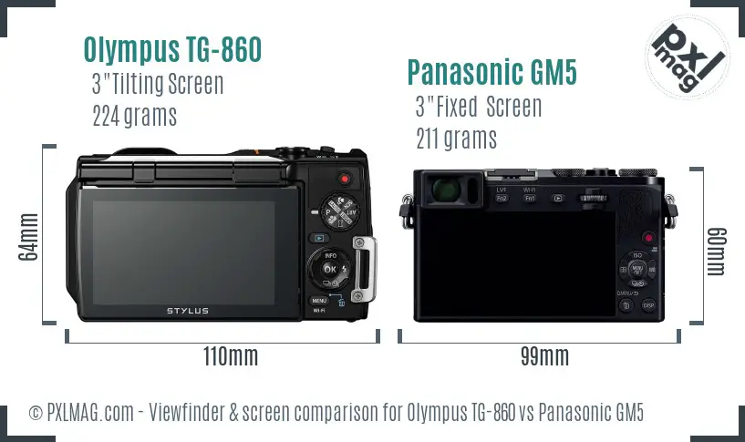 Olympus TG-860 vs Panasonic GM5 Screen and Viewfinder comparison