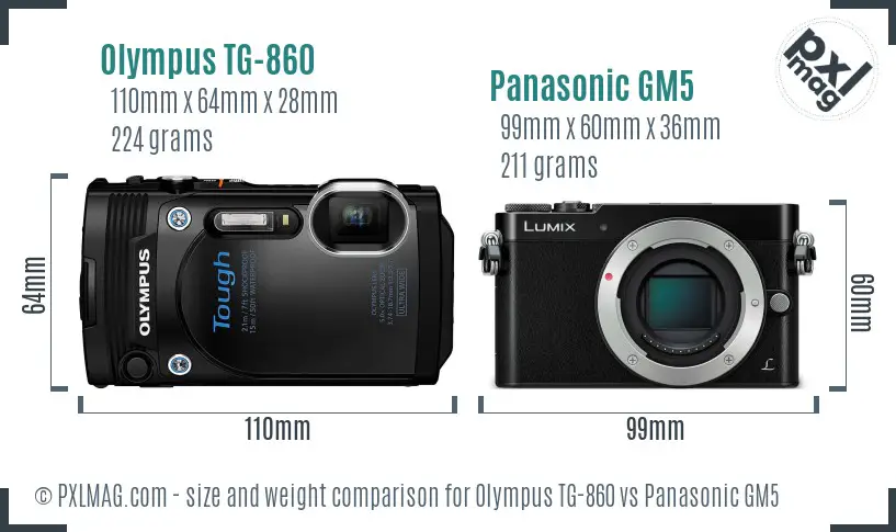 Olympus TG-860 vs Panasonic GM5 size comparison