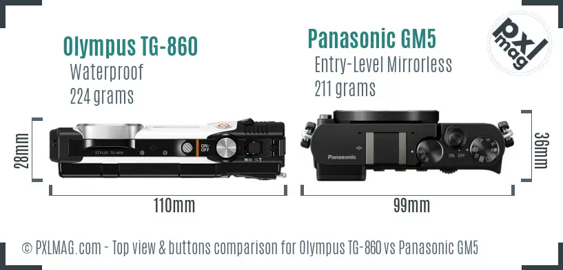 Olympus TG-860 vs Panasonic GM5 top view buttons comparison