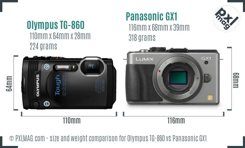Olympus TG-860 vs Panasonic GX1 size comparison