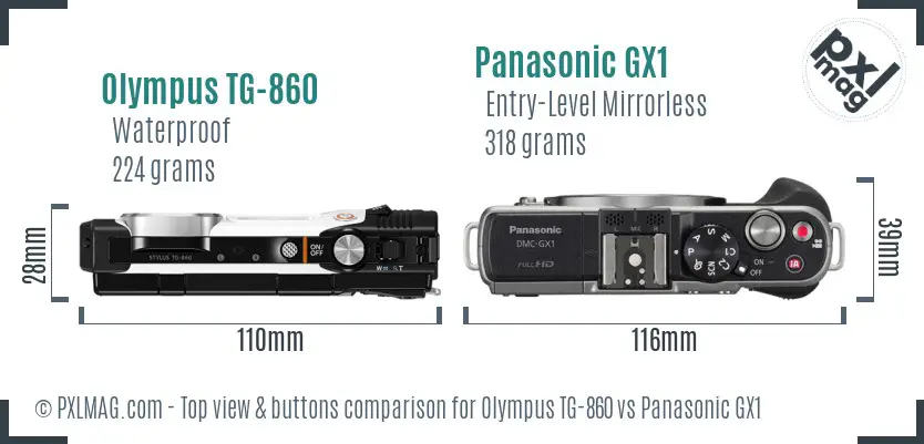 Olympus TG-860 vs Panasonic GX1 top view buttons comparison