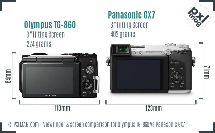 Olympus TG-860 vs Panasonic GX7 Screen and Viewfinder comparison