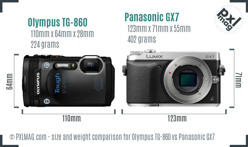 Olympus TG-860 vs Panasonic GX7 size comparison